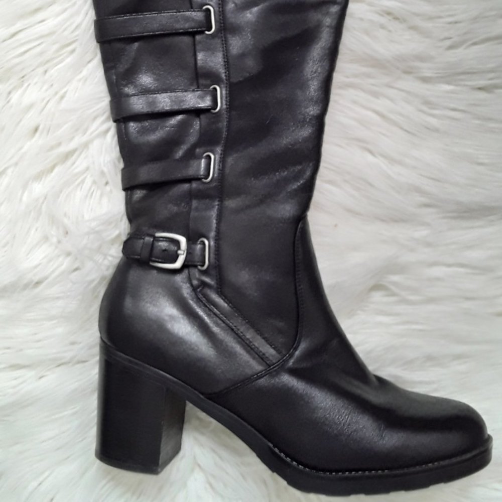 Baretraps Gyllian Strappy Knee-High Fashion Boots 3" Block Heel BLACK 9M WC